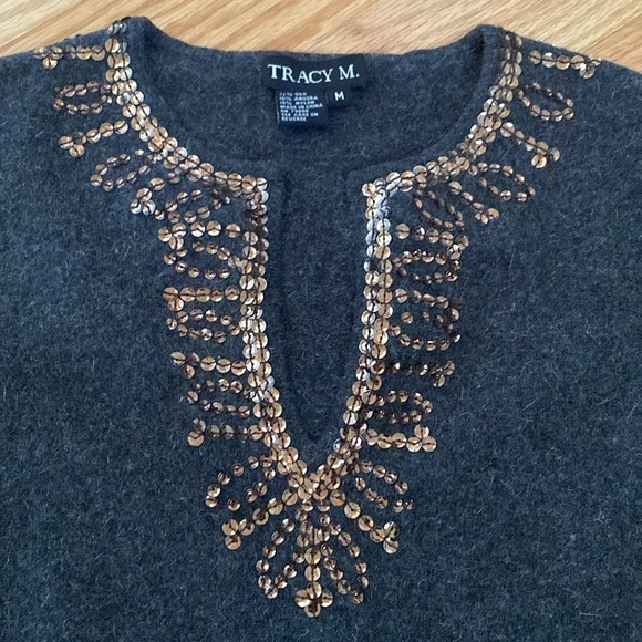 Silk Angora sweater Women’s M Sequins Festive Grey V neck Warm Winter festive - Picture 3 of 11